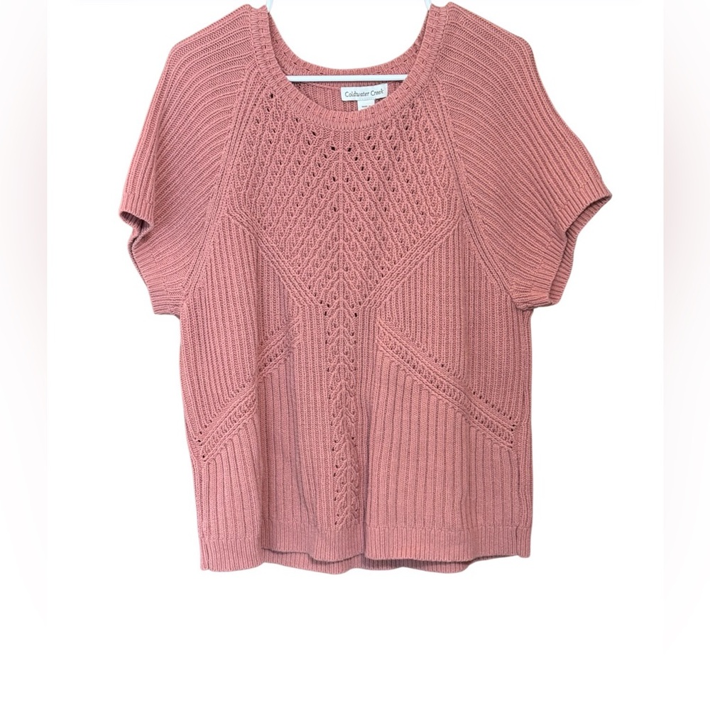 Coldwater Creek Petite XL Pink Knit Sweater Short Sleeve Textured Cotton Blend